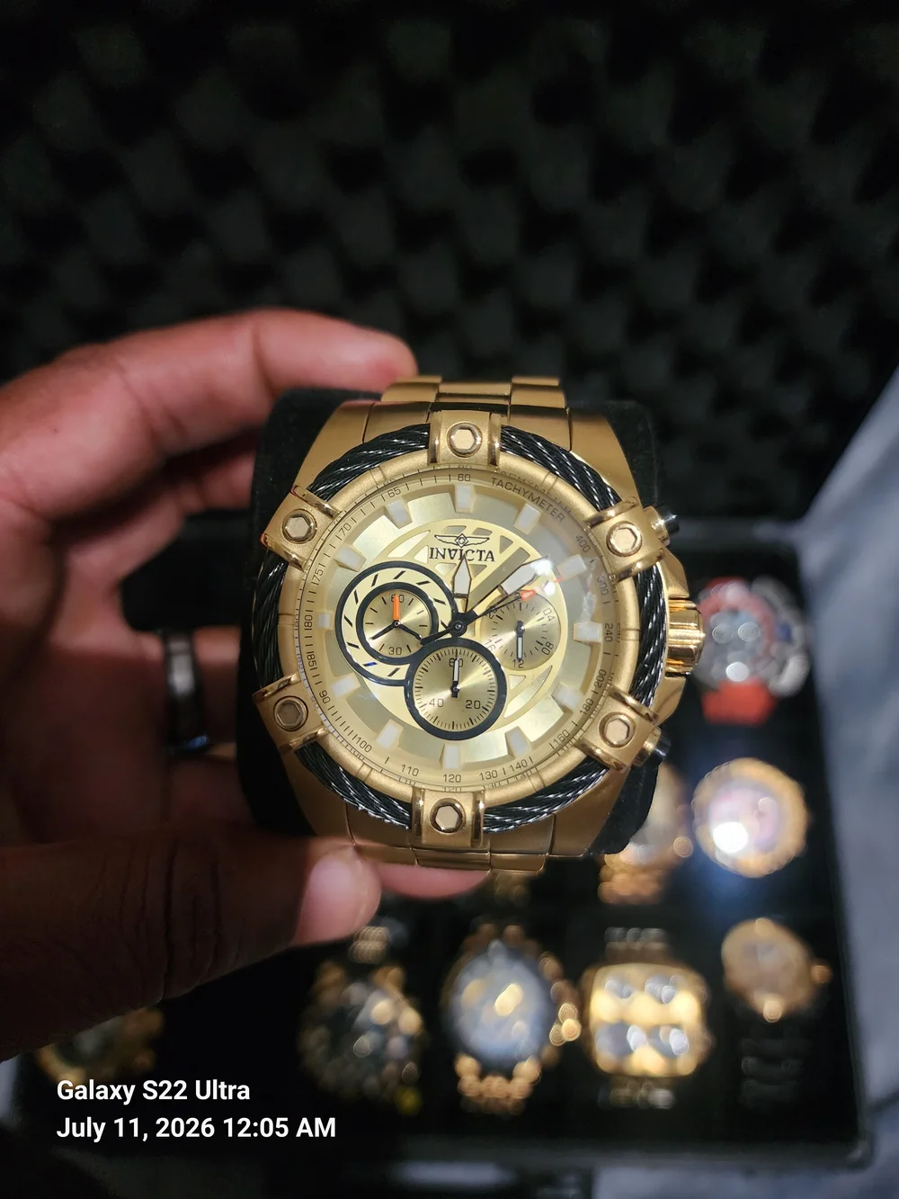 Invicta Bolt Gold and Black Cable-Accent Chronograph Watch 52mm
